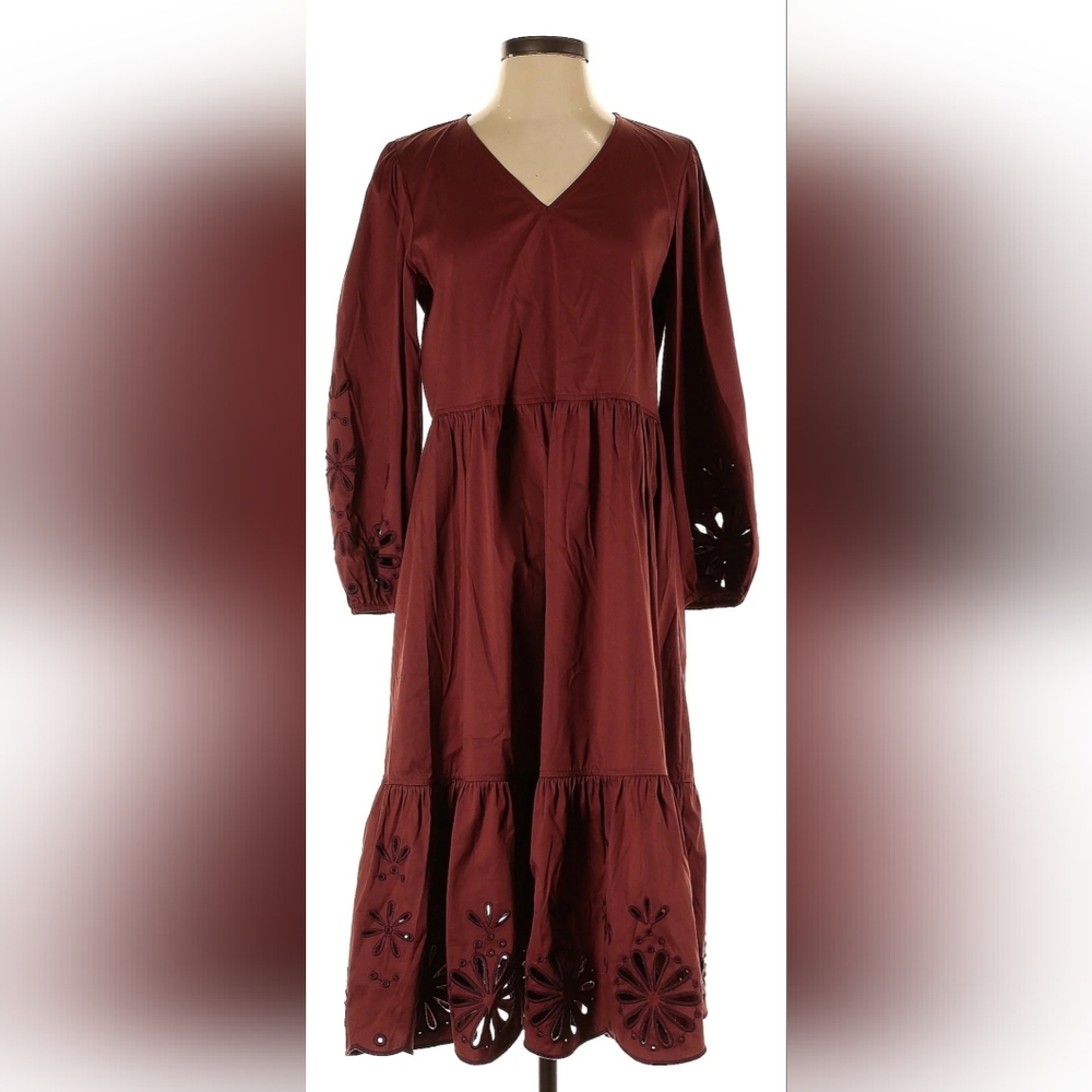 Chico's Brown Sleeved Dress with Bottom Ruffle in Size 2. Like New!